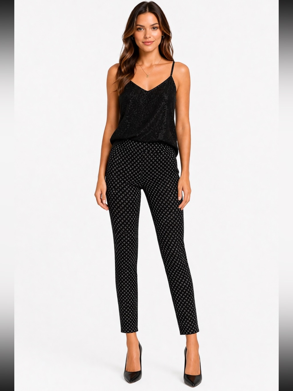 Banana Republic Hayden Pant Pull-On Slim Ankle Pants Black Geo Print — Size 6